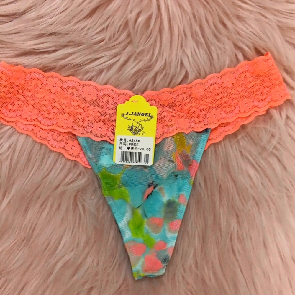 Brand New J.J.ANGEL FLORAL MESH THONG- O/S